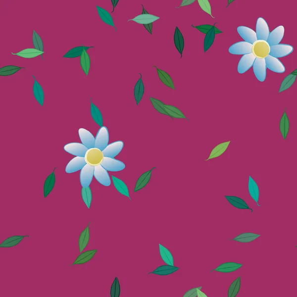 Flores Simples Con Hojas Verdes Composición Libre Ilustración Vectorial — Vector de stock