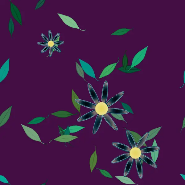 Flores Simples Con Hojas Verdes Composición Libre Ilustración Vectorial — Vector de stock