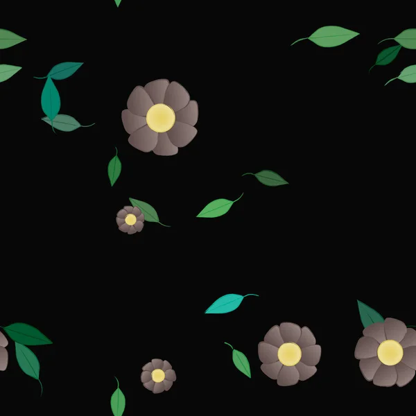 Jednoduché Květiny Zelenými Listy Volném Složení Vektorová Ilustrace — Stockový vektor