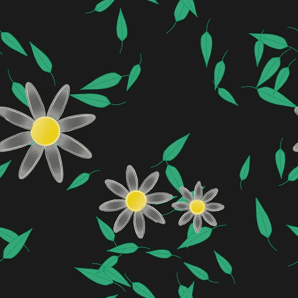 Eenvoudige Bloemen Met Groene Bladeren Vrije Samenstelling Vector Illustratie — Stockvector