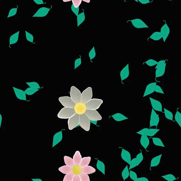 Composição Livre Com Flores Coloridas Simples Folhas Verdes Para Papel — Vetor de Stock