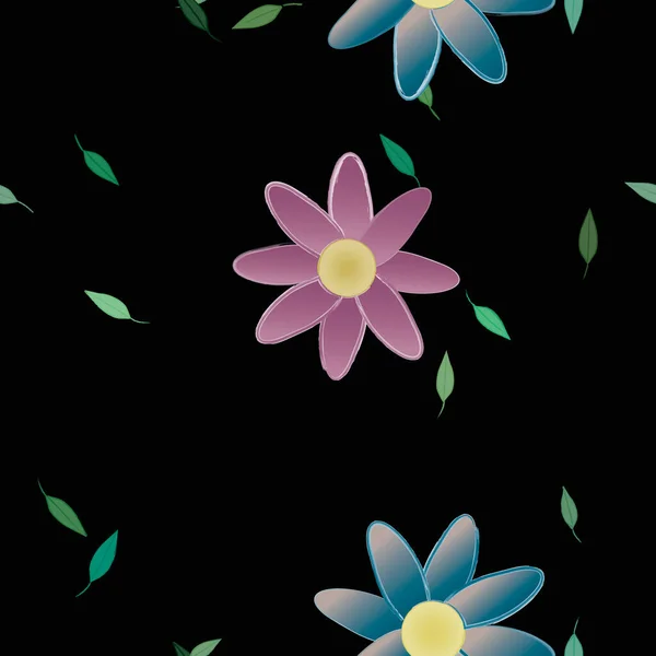 Flores Simples Con Hojas Verdes Composición Libre Ilustración Vectorial — Archivo Imágenes Vectoriales