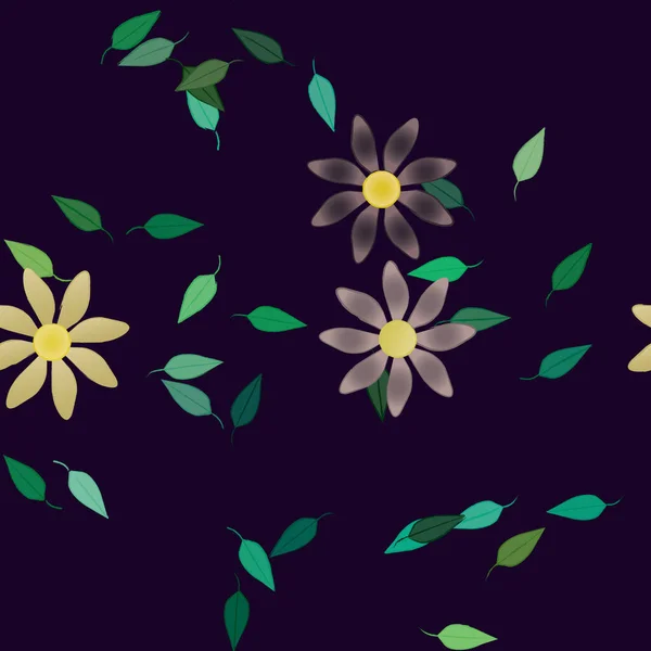 Fleurs Simples Avec Des Feuilles Vertes Composition Libre Illustration Vectorielle — Image vectorielle