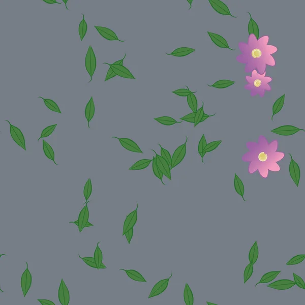 Flores Simples Con Hojas Verdes Composición Libre Ilustración Vectorial — Vector de stock