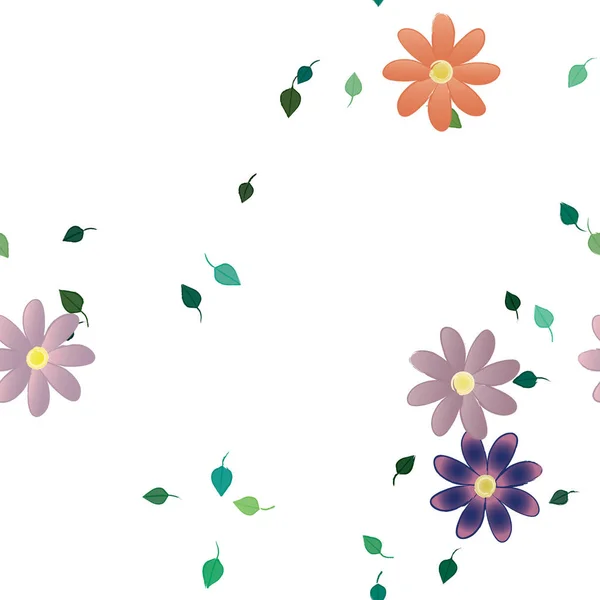 Composição Livre Com Flores Coloridas Simples Folhas Verdes Para Papel — Vetor de Stock