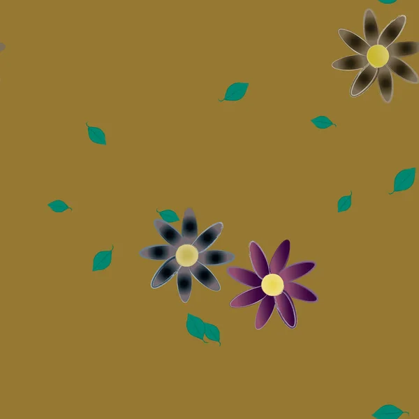 Flores Simples Con Hojas Verdes Composición Libre Ilustración Vectorial — Vector de stock