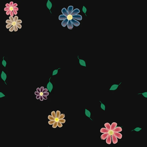 Flores Simples Con Hojas Verdes Composición Libre Ilustración Vectorial — Vector de stock