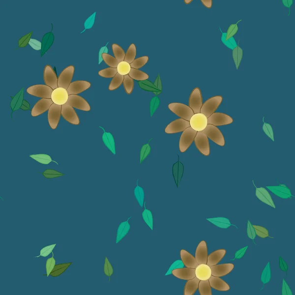 Fleurs Simples Avec Des Feuilles Vertes Composition Libre Illustration Vectorielle — Image vectorielle