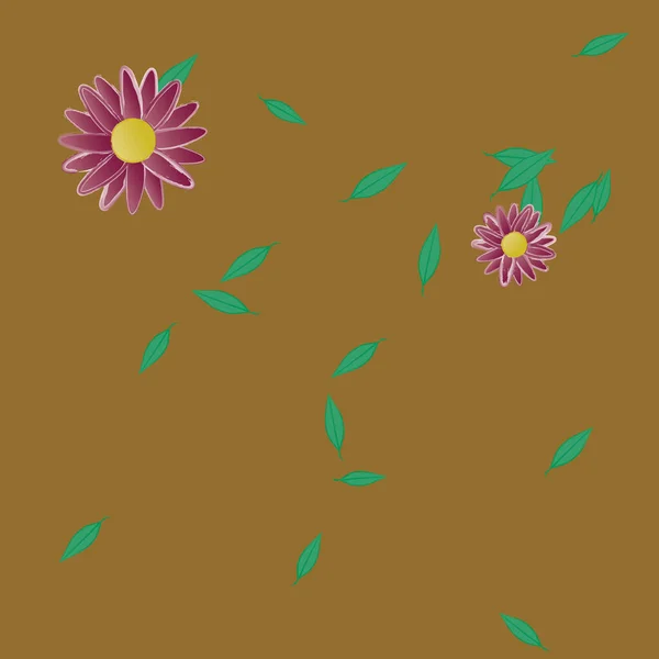 Flores Simples Con Hojas Verdes Composición Libre Ilustración Vectorial — Vector de stock