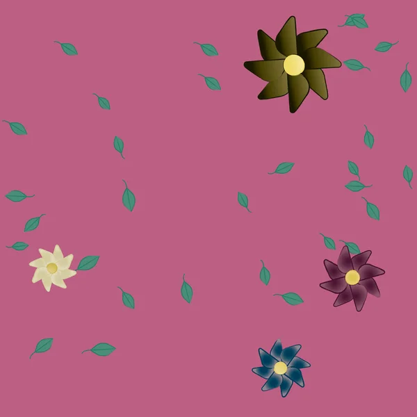 Flores Simples Con Hojas Verdes Composición Libre Ilustración Vectorial — Archivo Imágenes Vectoriales