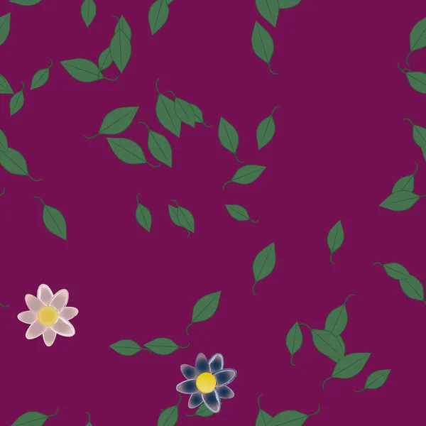 Flores Simples Con Hojas Verdes Composición Libre Ilustración Vectorial — Vector de stock