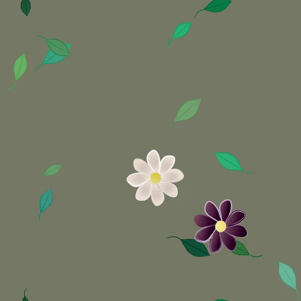 Fleurs Simples Avec Des Feuilles Vertes Composition Libre Illustration Vectorielle — Image vectorielle