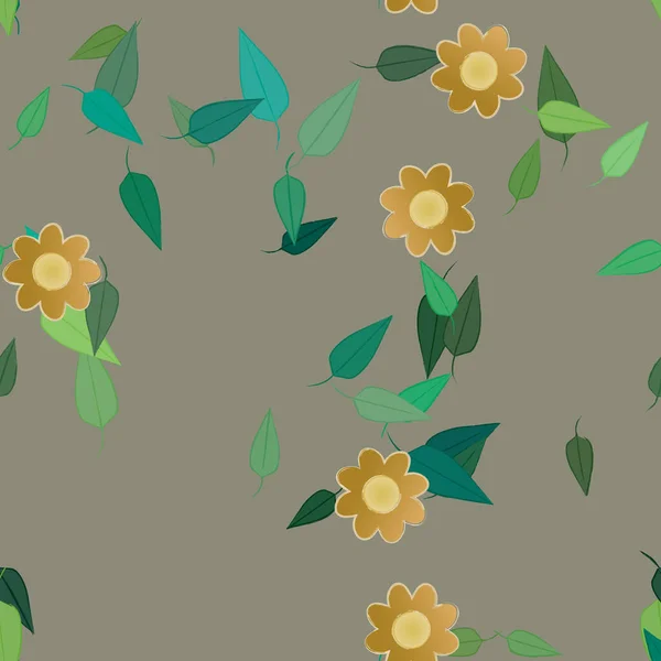 Flores Simples Con Hojas Verdes Composición Libre Ilustración Vectorial — Vector de stock