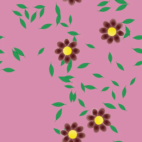 Fleurs Simples Avec Des Feuilles Vertes Composition Libre Illustration Vectorielle — Image vectorielle