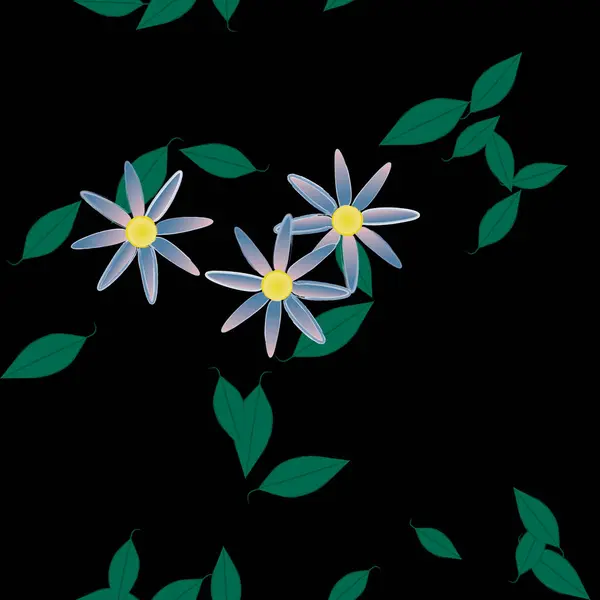 Fleurs Simples Avec Des Feuilles Vertes Composition Libre Illustration Vectorielle — Image vectorielle