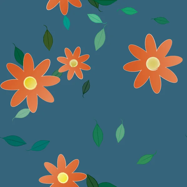 Flores Simples Con Hojas Verdes Composición Libre Ilustración Vectorial — Archivo Imágenes Vectoriales