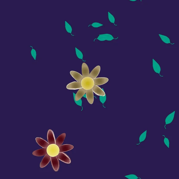 Flores Simples Con Hojas Verdes Composición Libre Ilustración Vectorial — Archivo Imágenes Vectoriales