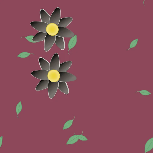 Flores Simples Con Hojas Verdes Composición Libre Ilustración Vectorial — Vector de stock