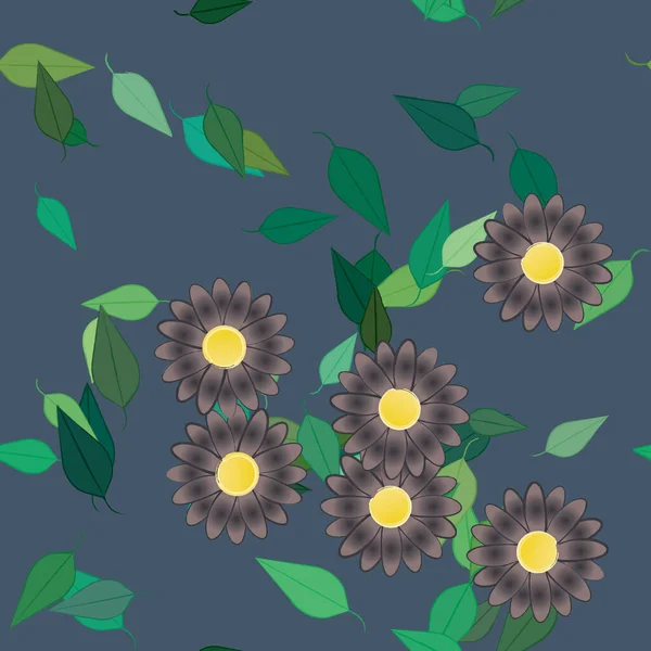 Flores Simples Con Hojas Verdes Composición Libre Ilustración Vectorial — Vector de stock