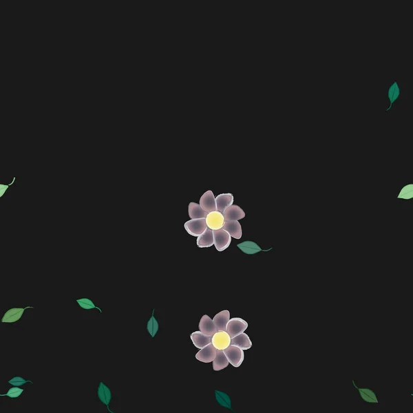 Fleurs Simples Avec Des Feuilles Vertes Composition Libre Illustration Vectorielle — Image vectorielle