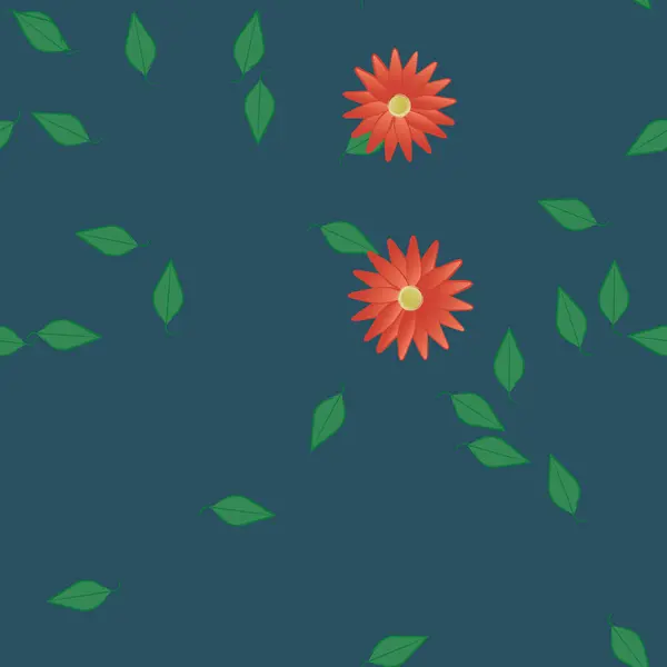 Composición Libre Con Flores Colores Simples Hojas Verdes Para Papel — Vector de stock