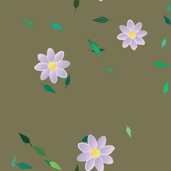 Fleurs Simples Avec Des Feuilles Vertes Composition Libre Illustration Vectorielle — Image vectorielle