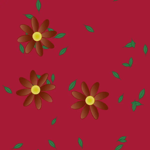 Fleurs Simples Avec Des Feuilles Vertes Composition Libre Illustration Vectorielle — Image vectorielle