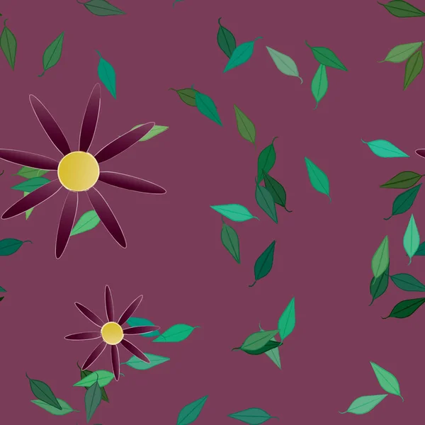 Flores Simples Con Hojas Verdes Composición Libre Ilustración Vectorial — Vector de stock