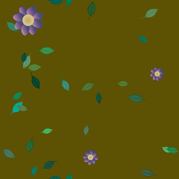 Composición Libre Con Flores Colores Simples Hojas Verdes Para Papel — Vector de stock