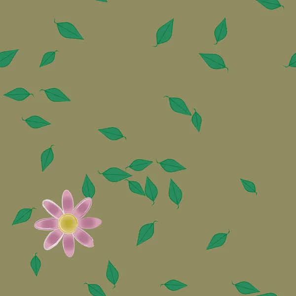 Flores Simples Con Hojas Verdes Composición Libre Ilustración Vectorial — Vector de stock