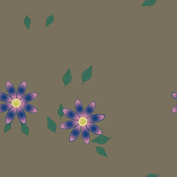 Flores Simples Con Hojas Verdes Composición Libre Ilustración Vectorial — Vector de stock