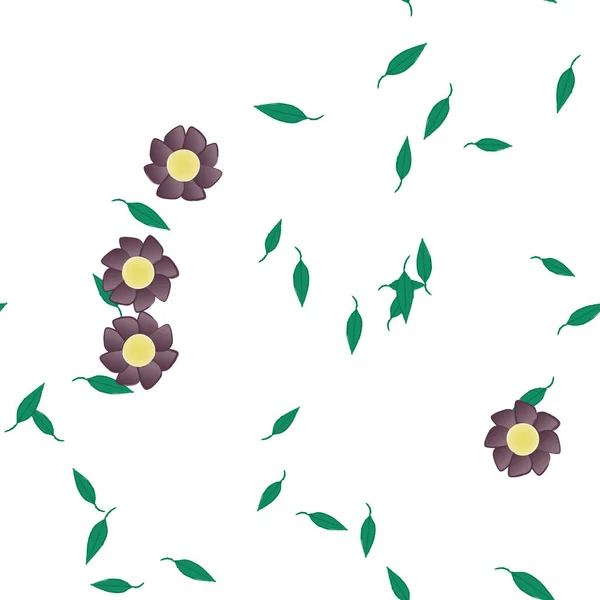 Fleurs Simples Avec Des Feuilles Vertes Composition Libre Illustration Vectorielle — Image vectorielle