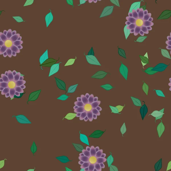 Flores Simples Con Hojas Verdes Composición Libre Ilustración Vectorial — Vector de stock