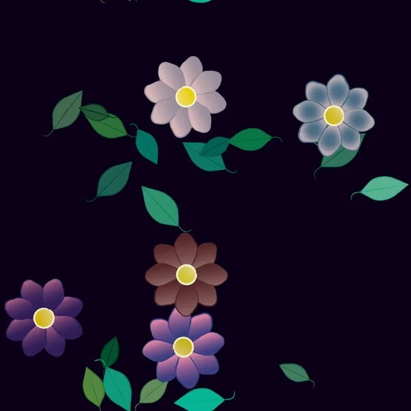 Flores Simples Con Hojas Verdes Composición Libre Ilustración Vectorial — Archivo Imágenes Vectoriales