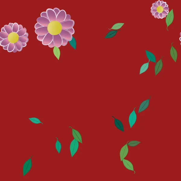 Fleurs Simples Avec Des Feuilles Vertes Composition Libre Illustration Vectorielle — Image vectorielle