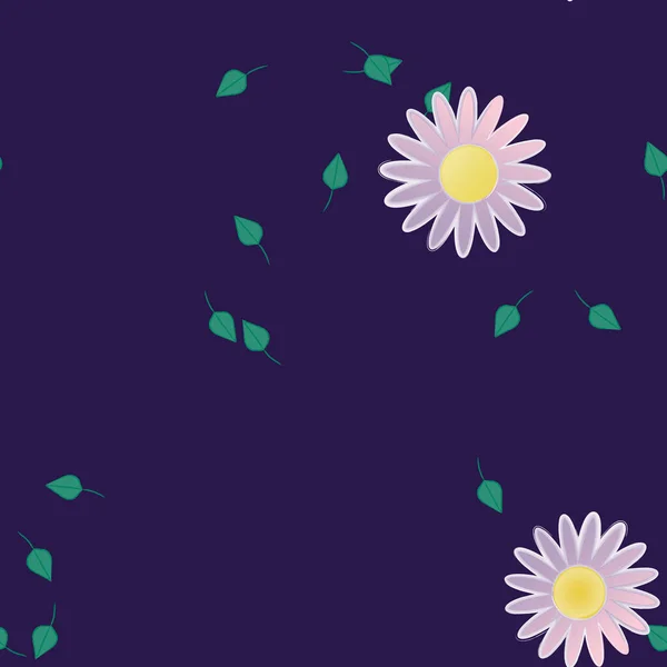 Fleurs Simples Avec Des Feuilles Vertes Composition Libre Illustration Vectorielle — Image vectorielle