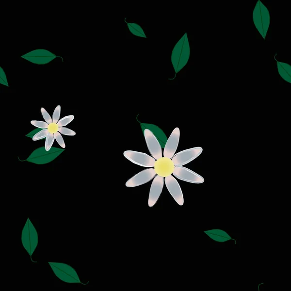 Eenvoudige Bloemen Met Groene Bladeren Vrije Samenstelling Vector Illustratie — Stockvector