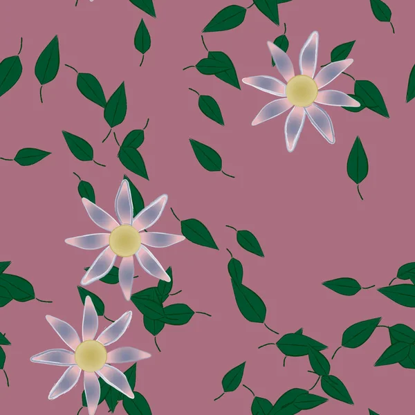 Fleurs Simples Avec Des Feuilles Vertes Composition Libre Illustration Vectorielle — Image vectorielle