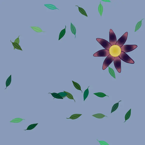 Flores Simples Con Hojas Verdes Composición Libre Ilustración Vectorial — Archivo Imágenes Vectoriales