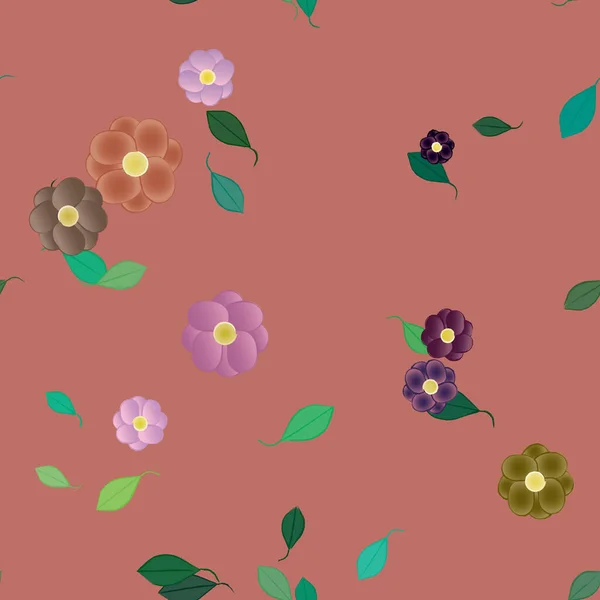 Gratis Compositie Met Eenvoudige Kleurrijke Bloemen Groene Bladeren Voor Behang — Stockvector