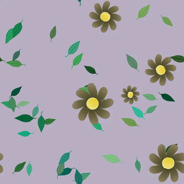 Eenvoudige Bloemen Met Groene Bladeren Vrije Samenstelling Vector Illustratie — Stockvector