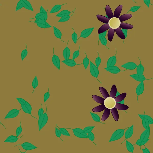 Fleurs Simples Avec Des Feuilles Vertes Composition Libre Illustration Vectorielle — Image vectorielle