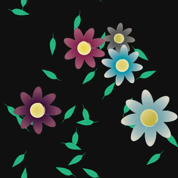 Flores Simples Con Hojas Verdes Composición Libre Ilustración Vectorial — Archivo Imágenes Vectoriales