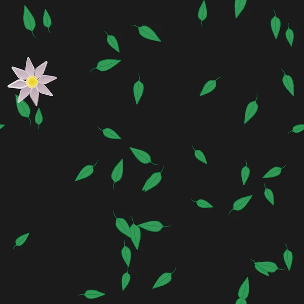 Flores Simples Con Hojas Verdes Composición Libre Ilustración Vectorial — Vector de stock