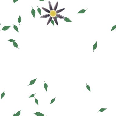 Serbest kompozisyonda yeşil yapraklı basit çiçekler, vektör illüstrasyonu