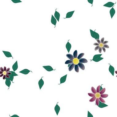 basit renkli çiçekler ve duvar kağıdı yaprakları ile serbest kompozisyon, vektör illüstrasyonu