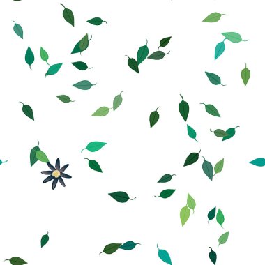 Serbest kompozisyonda yeşil yapraklı basit çiçekler, vektör illüstrasyonu