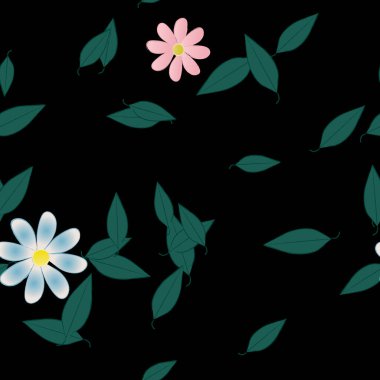 basit renkli çiçekler ve duvar kağıdı yaprakları ile serbest kompozisyon, vektör illüstrasyonu