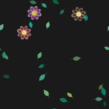 basit renkli çiçekler ve duvar kağıdı yaprakları ile serbest kompozisyon, vektör illüstrasyonu