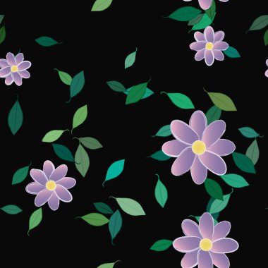 basit renkli çiçekler ve duvar kağıdı yaprakları ile serbest kompozisyon, vektör illüstrasyonu